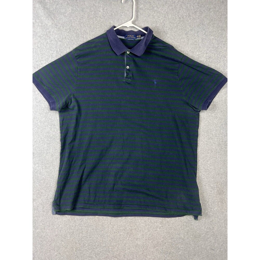 Vintage Polo Ralph Lauren Shirt Mens XXL Green , Blue Pony Striped Short Sleeve